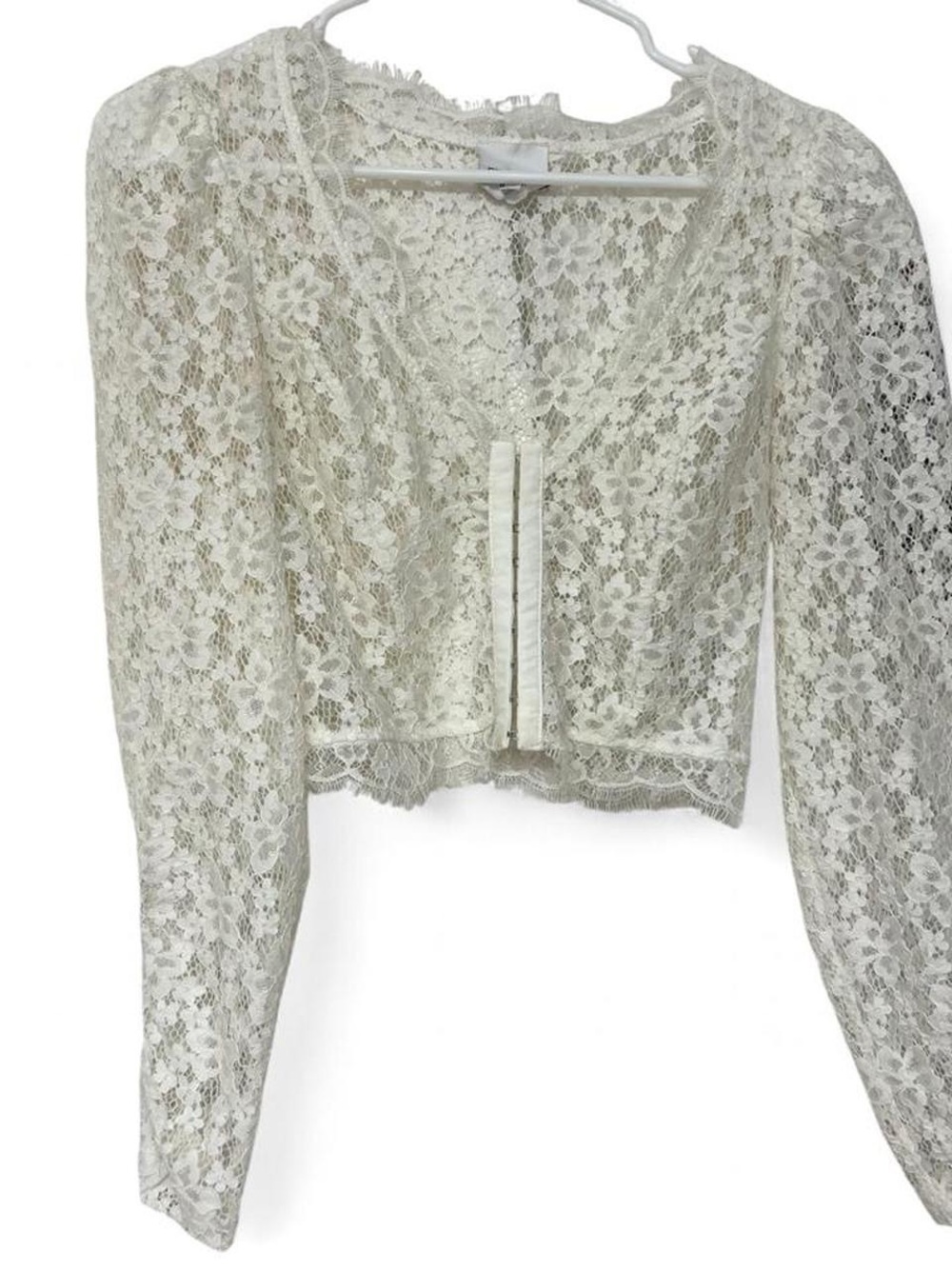 White lace long sleeve crop top with hooks front Victorian cottage core corset